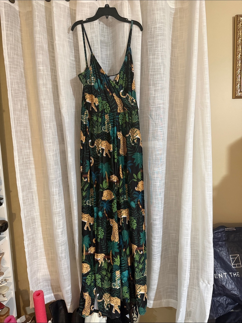 Blackmilk Black Maxi Jumpsuit with Green Tropical & Gold Leopard Print